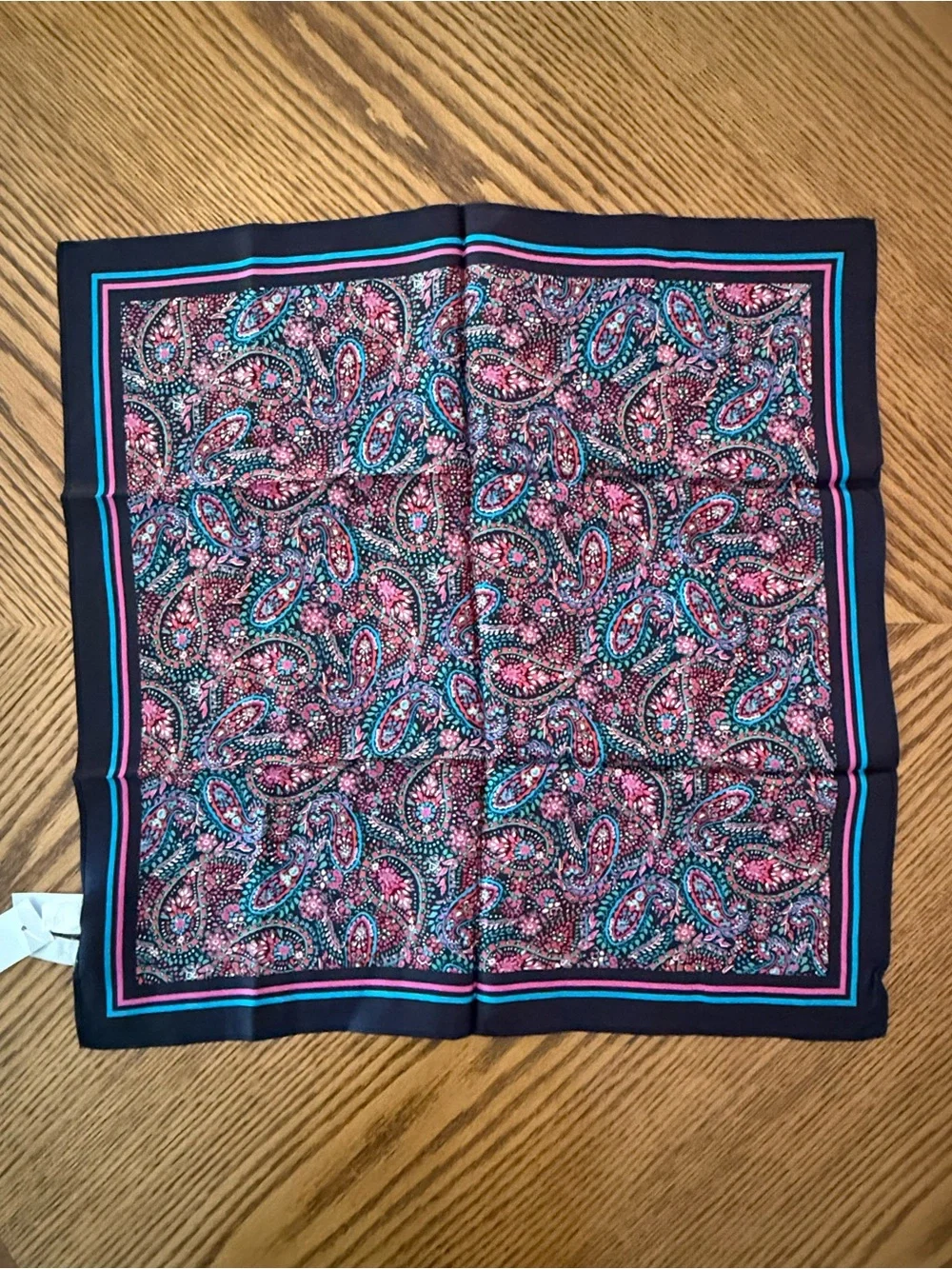 LOFT Silk Scarf - Black, Pink, & Blue Paisley